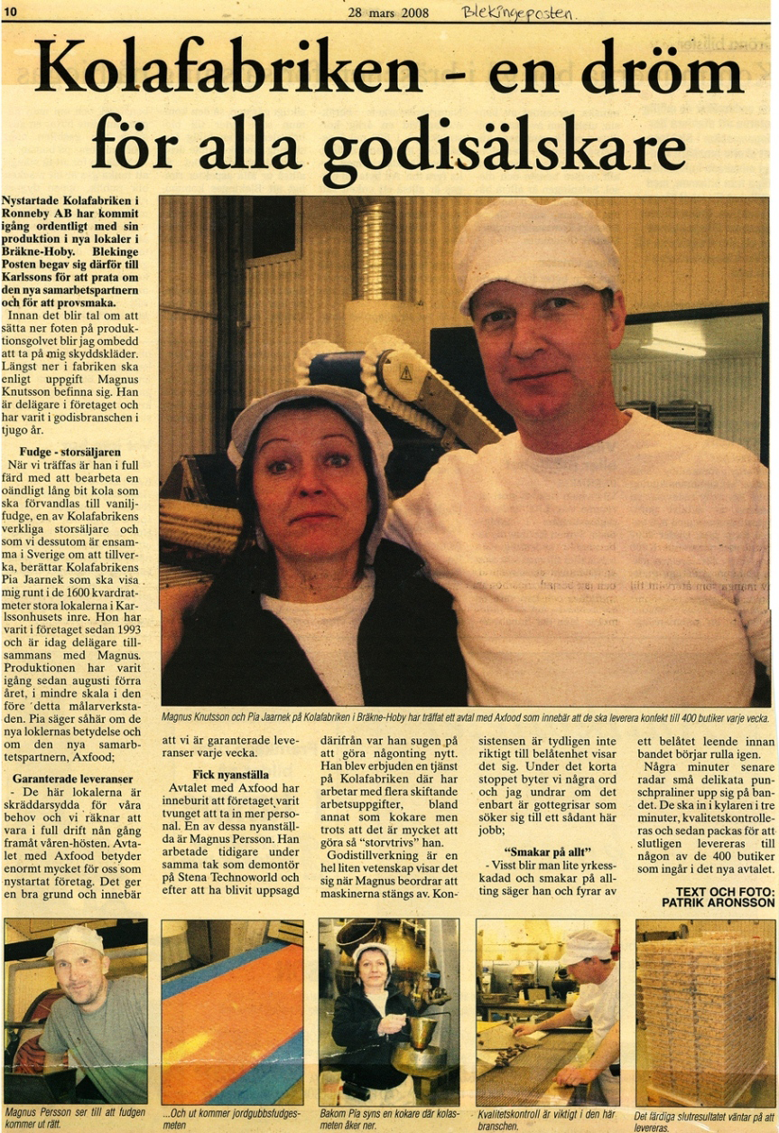 Pressklipp från Blekingeposten, 28 mars 2008