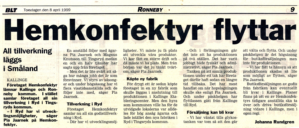 Pressklipp från BLT, 8 april 1999